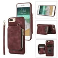 thumbnail image 1 of ELEHOLD for iPhone 7 / 8 / SE 2022 & 2020,Luxury Zipper Wallet Case with Card Slots Zipper Pocket Kickstand Function Wriststrap Crossbody Shoulder Strap Shockproof Purse Case,winered, 1 of 7
