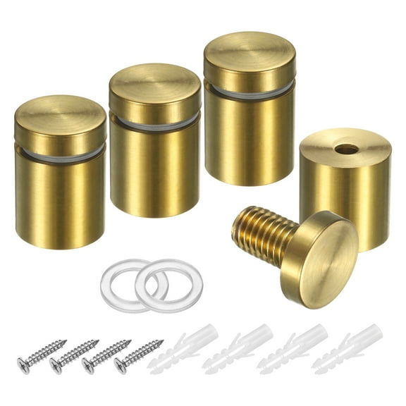 4 Pack 3/4" x 1" Stainless Steel Standoff Sign Standoff Screws, Gold Tone