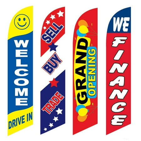 4 Advertising Swooper Flags Welcome Drive In Sell Buy Trade Grand Opening We Finance
