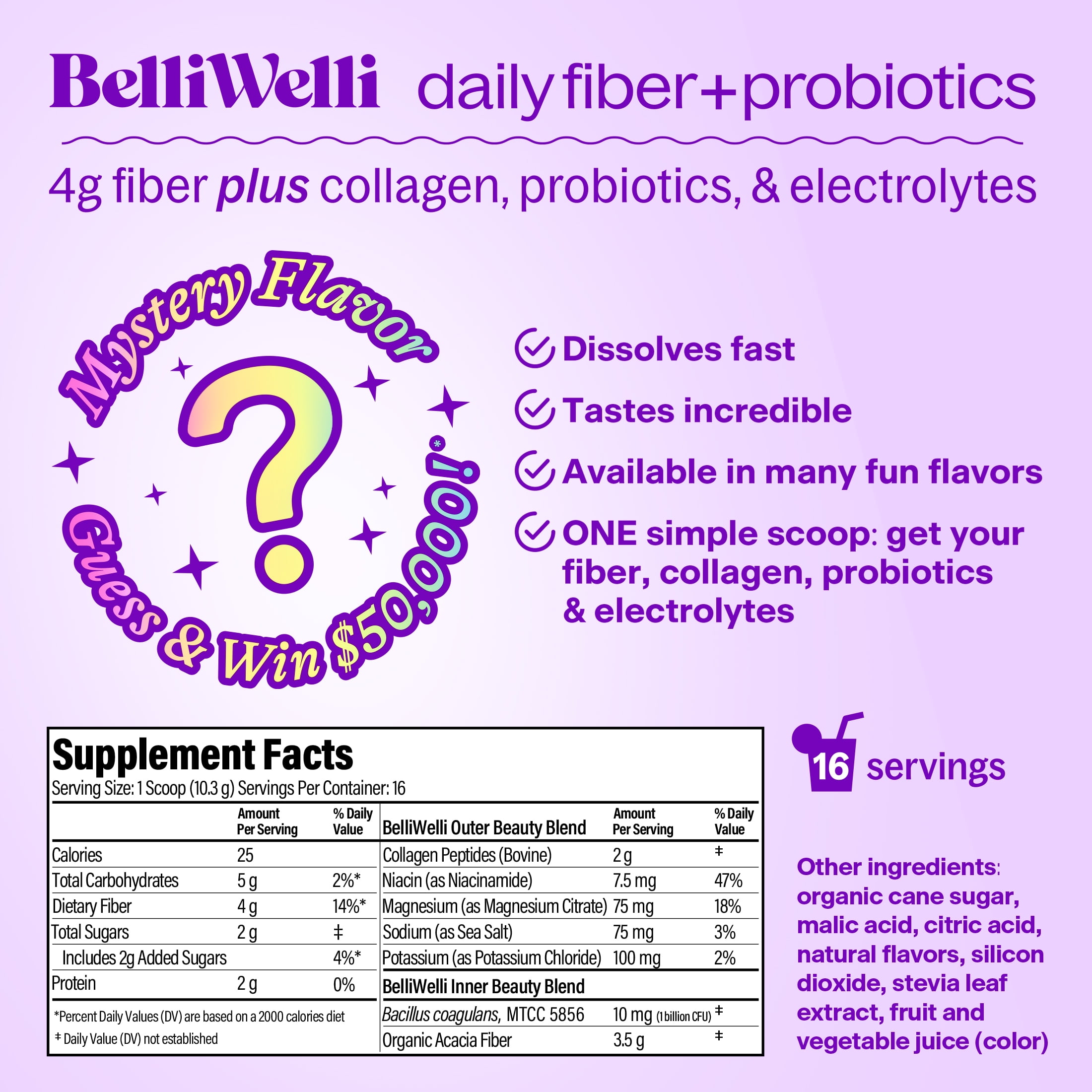 BelliWelli Daily Fiber Supplement - Mystery Flavor, 5.8 oz