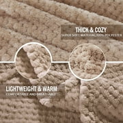 Exclusivo Mezcla Waffle Textured Extra Large Fleece Blanket, Super Soft and Warm Throw Blanket for Couch, Sofa and Bed (Camel, 50"x70")-Cozy, Fuzzy and Lightweight