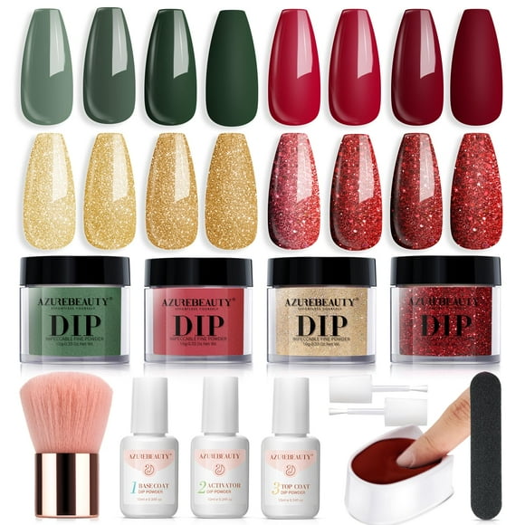 Kit de polvos para uñas AZUREBEAUTY Christmas, 4 colores, 10 ml