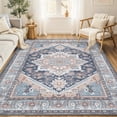 thumbnail image 3 of Newburos Area Rug 6'x9', Non-Slip Machine Washable Rugs for Living Room Bedroom, Low Pile Soft Vintage Print Pattern Indoor Carpet, Navy, 3 of 12