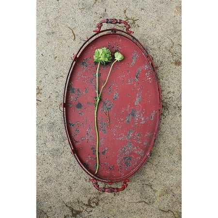 - 3R Studios Oval Distressed Red Tray with Handles