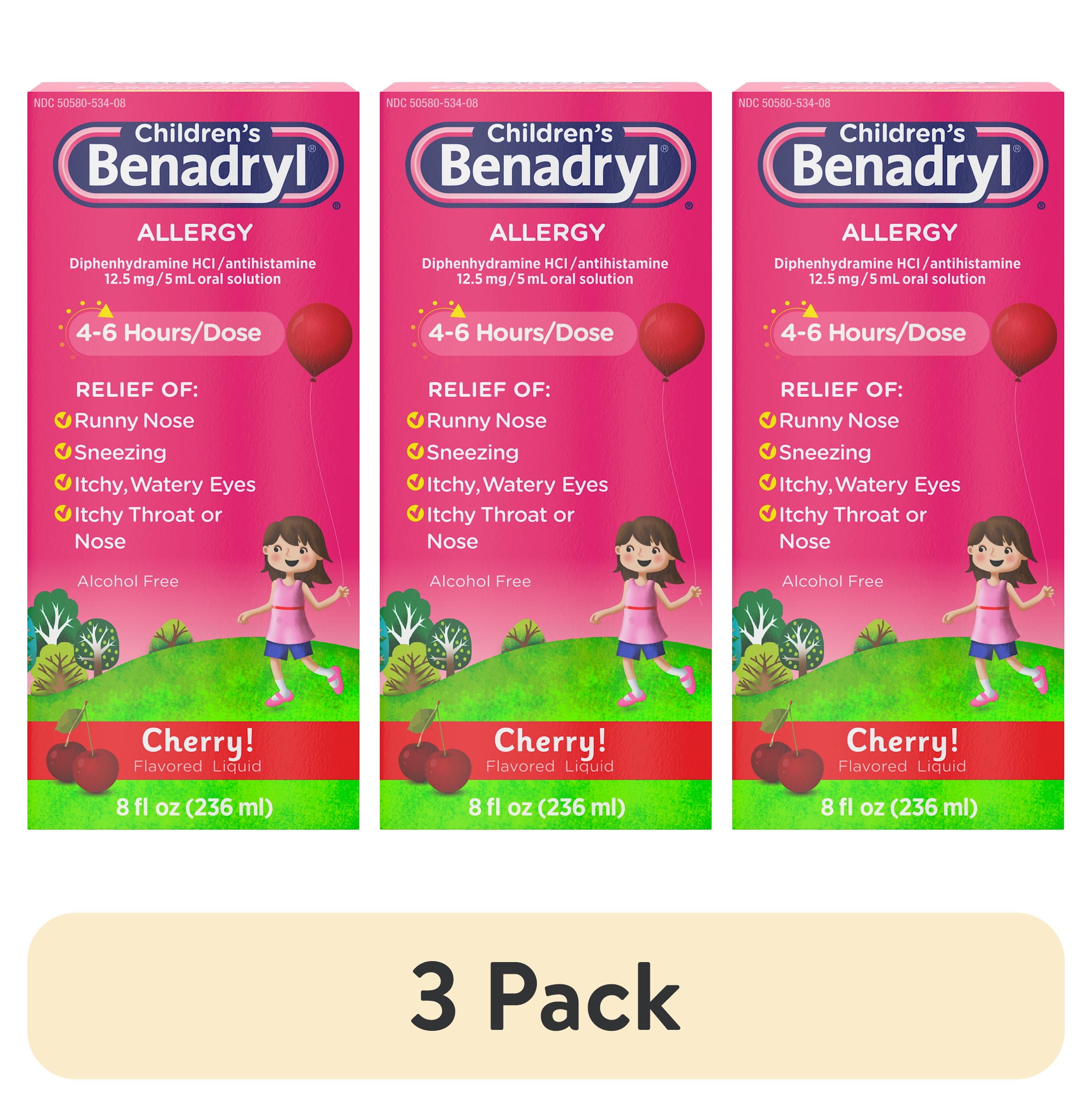 (3 pack) Children's Benadryl Allergy Relief Liquid, Cherry Flavor, 8 fl. oz