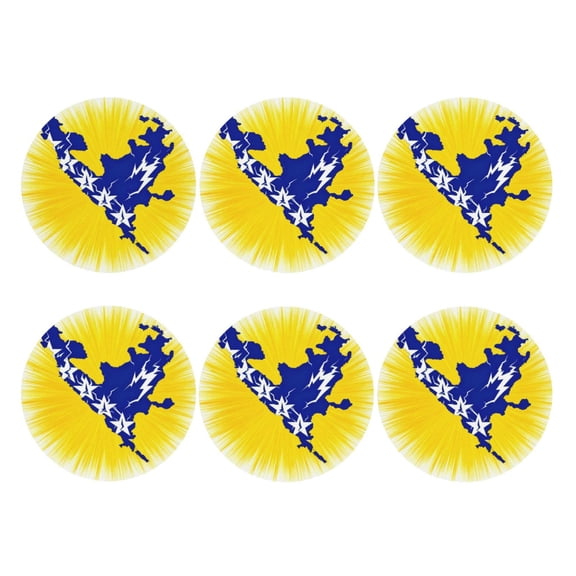 Set of 6 Bosnian Flag Map Drink Coasters for Coffee Table Leather Coaster for Decor Housewarming Round Shape