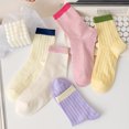 thumbnail image 4 of 5 Pairs Trendy Versatile Women Striped Short Socks With Spring Autumn Dopamine Color Matching Cute Soft Comfortable Casual Socks 5 Pairs One Size, 4 of 6