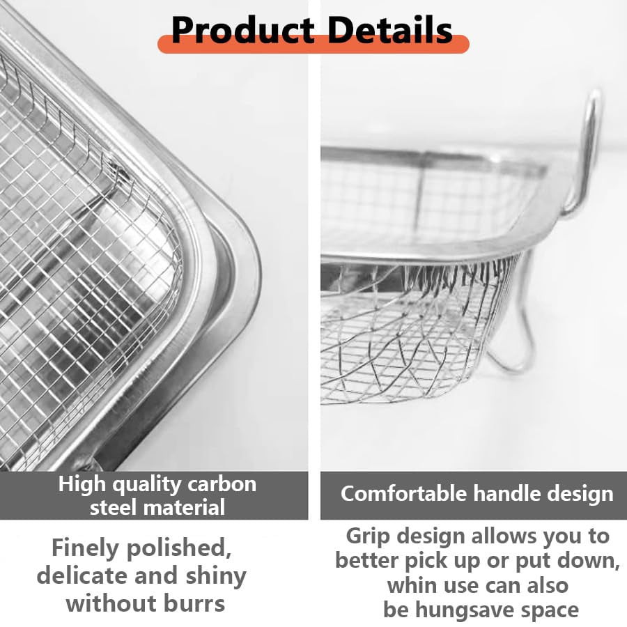 SOFTGAS Air Fryer Basket for Oven, 15.7 * 12'' Non-stick Steel Mesh Grill Basket Air Fryer Baking Tray Accessories Rack Roasting Basket for Convection Oven with Air Fryer, Dishwasher Safe
