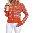 thumbnail image 3 of Womens - Blazer à Carreaux Habillé Décontracté Bouton devant Cardigan Col Rond Manches Longues Texture Tricot Vestes orange-Rouge m, 3 of 10