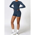 thumbnail image 3 of Two-piece Set Women's Solid Tracksuit Set, Long Sleeve Round Neck Sports Tee & High Waist Skinny Shorts,Ladies Sportswear, Minimalistic Fall Outfit, 90s Clothes Leisure Wear Top, Fall Clothes, 3 of 26