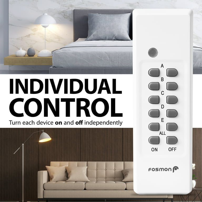 Fosmon Remote Control Outlet, Remote Light Switch, Wireless Remote Control  Socket Outlet with On/Off Switch and Braille Mark, Indoor Wireless Plug for  Electric Outlets, Lamp, Lights, Fans, Expandable: : Tools & Home