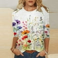 thumbnail image 2 of YDLCAFD T-Shirt Femme Été Décontracté Manches Trois-Quarts Col Rond Vintage Imprimé Graphique Ample Grand T-Shirt, 2 of 4