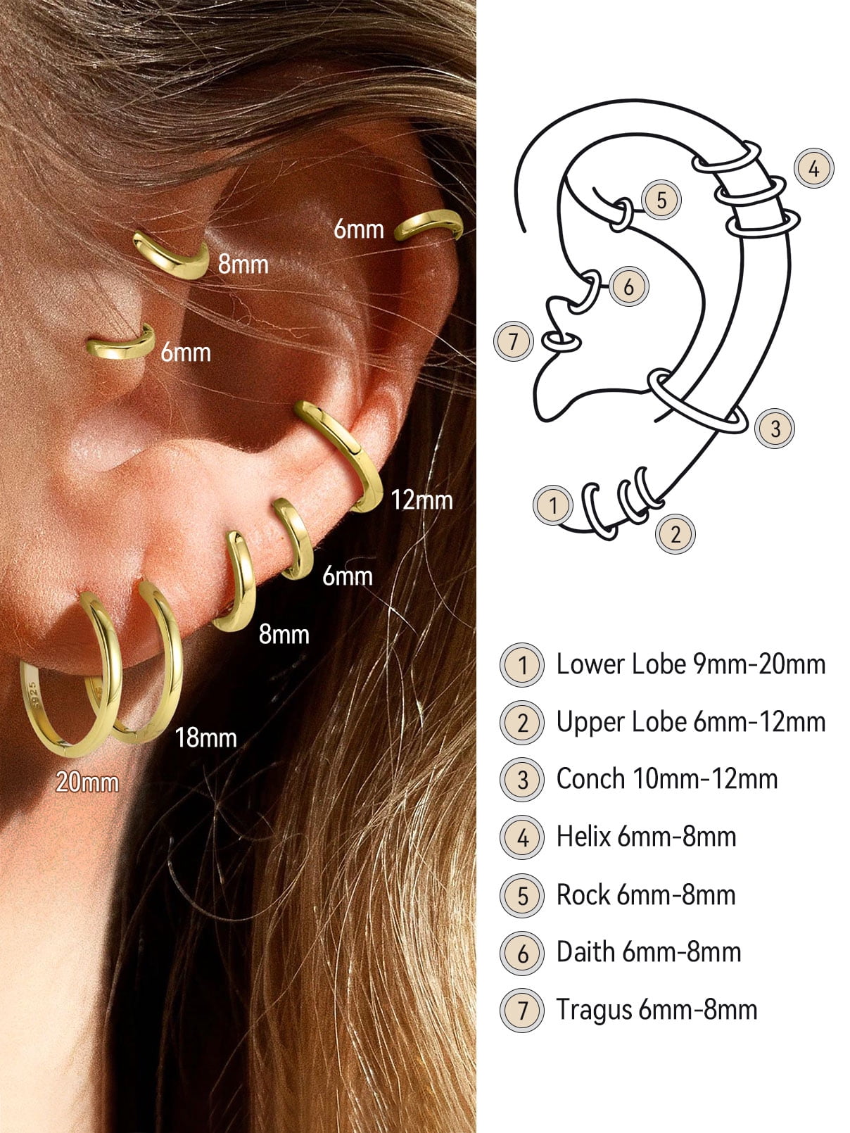 FaithHeart Sterling Silver Huggie Hoop Earrings for Women, Hypoallergenic Lightweight Small Cartilage Earrings Cuff Tragus Gold Plated Hoop Earrings for Birthday Christmas Jewelry Gift 20mm
