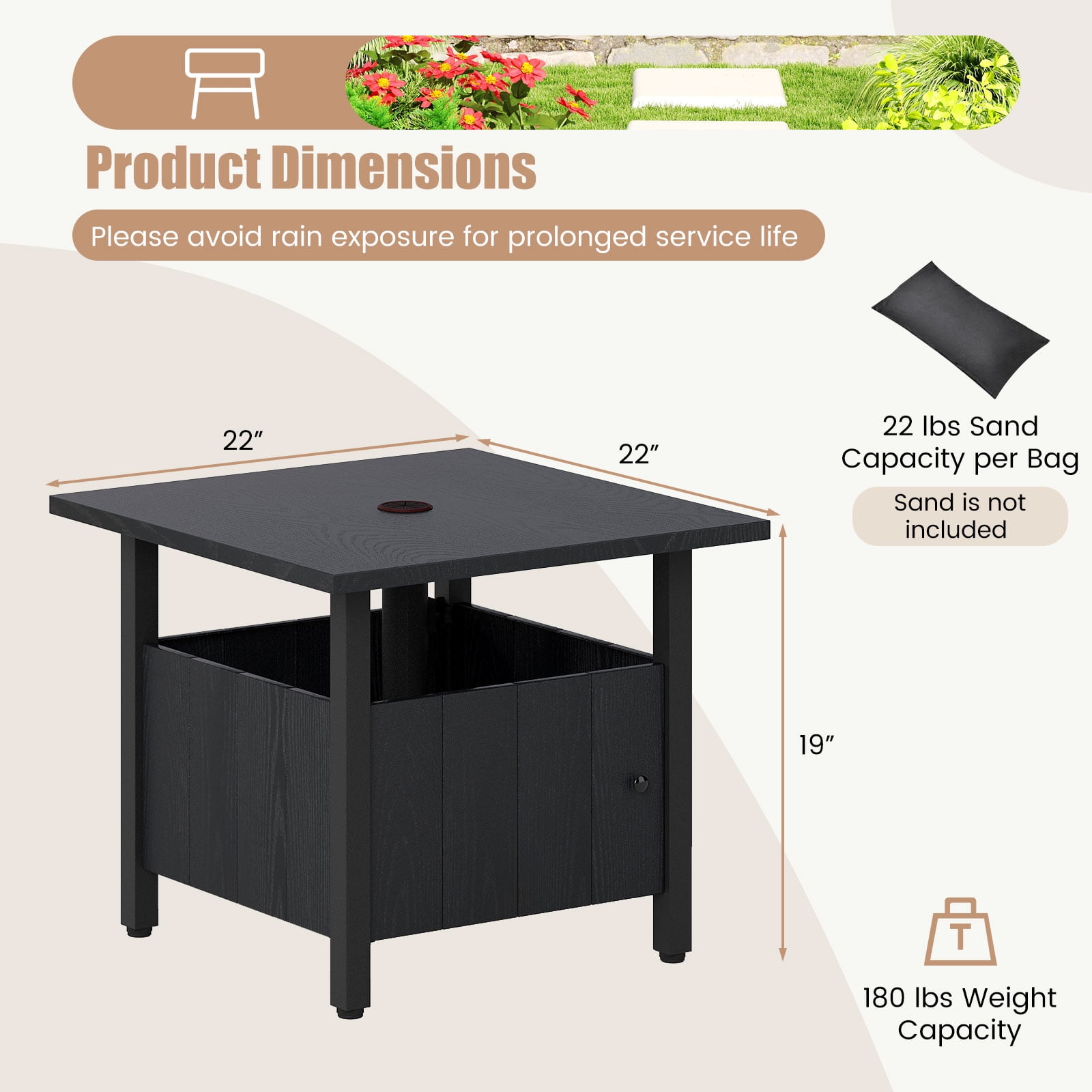 Gymax Outdoor Side Table w/ 1.89'' Umbrella Hole Patio Umbrella Table Base Stand