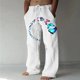 thumbnail image 2 of Pantalones casuales de lino para hombre, estampado de mariposas y pájaros, talla grande, sueltos, ligeros, elásticos, con cordón, para exteriores, playa, yoga blanco (020-white) G blanco (020-white) G Xishao ropa, 2 of 2