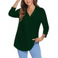 thumbnail image 4 of Colisha Lady Elegant Working Blouse V Neck Lapel Pullover 3/4 Sleeve Baggy Loose Tunic Shirt, 4 of 7