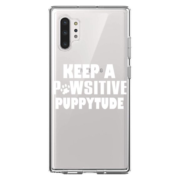 DistinctInk Clear Shockproof Hybrid Case for Galaxy Note 10 PLUS (6.8" Screen) - TPU Bumper Acrylic Back Tempered Glass Screen Protector - Keep a PAWsitive PUPPYtude
