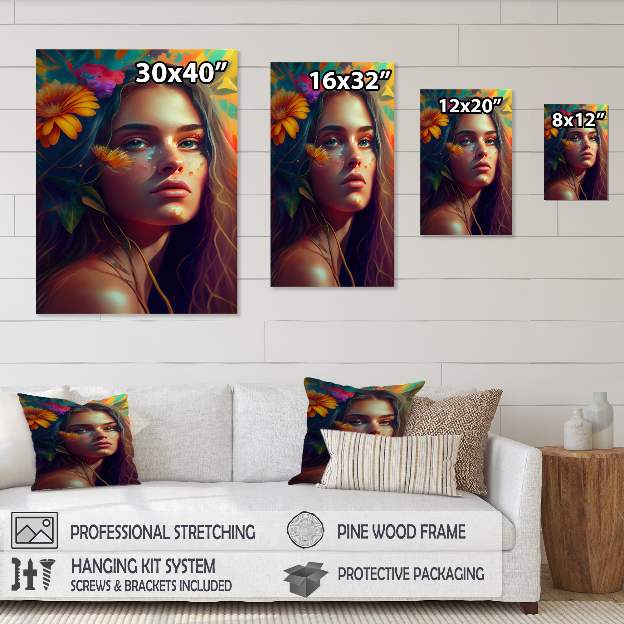 Designart Colorful Tropical Woman Portrait II Canvas Wall Art