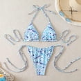 thumbnail image 5 of Women's Triangle Bikini Set Halter String Two Piece Swimsuit Brazillian Bathing Suit Cheeky Cute Swimwear (Blue,M), 5 of 7