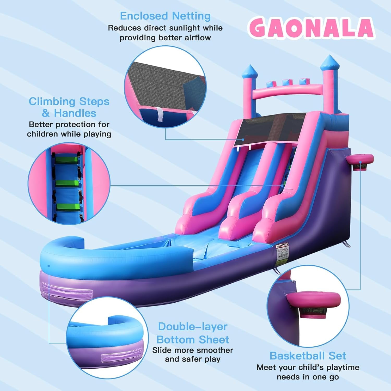 Esheno Adult Inflatable Water Slide 26.2x17.38x9.84 ft Commercial Grade PVC with Pool Double Slides Wet Dry Use Summer Party