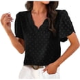 thumbnail image 5 of Miluxas Women's Swiss Dot Casual Summer Tops Clearance Short Sleeve Crewneck Chiffon Blouses Cute Solid Color Loose Shirts Tees Black 8(L), 5 of 8