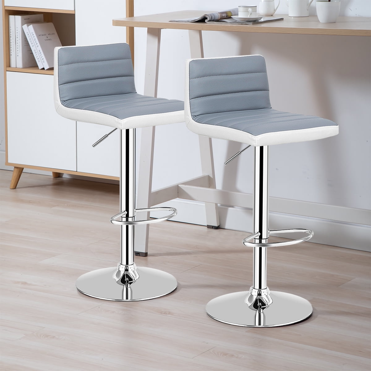 2× Cream Bar Stools Swivel Kitchen Breakfast Bar Stool Chair PU Leather Gas Lift 