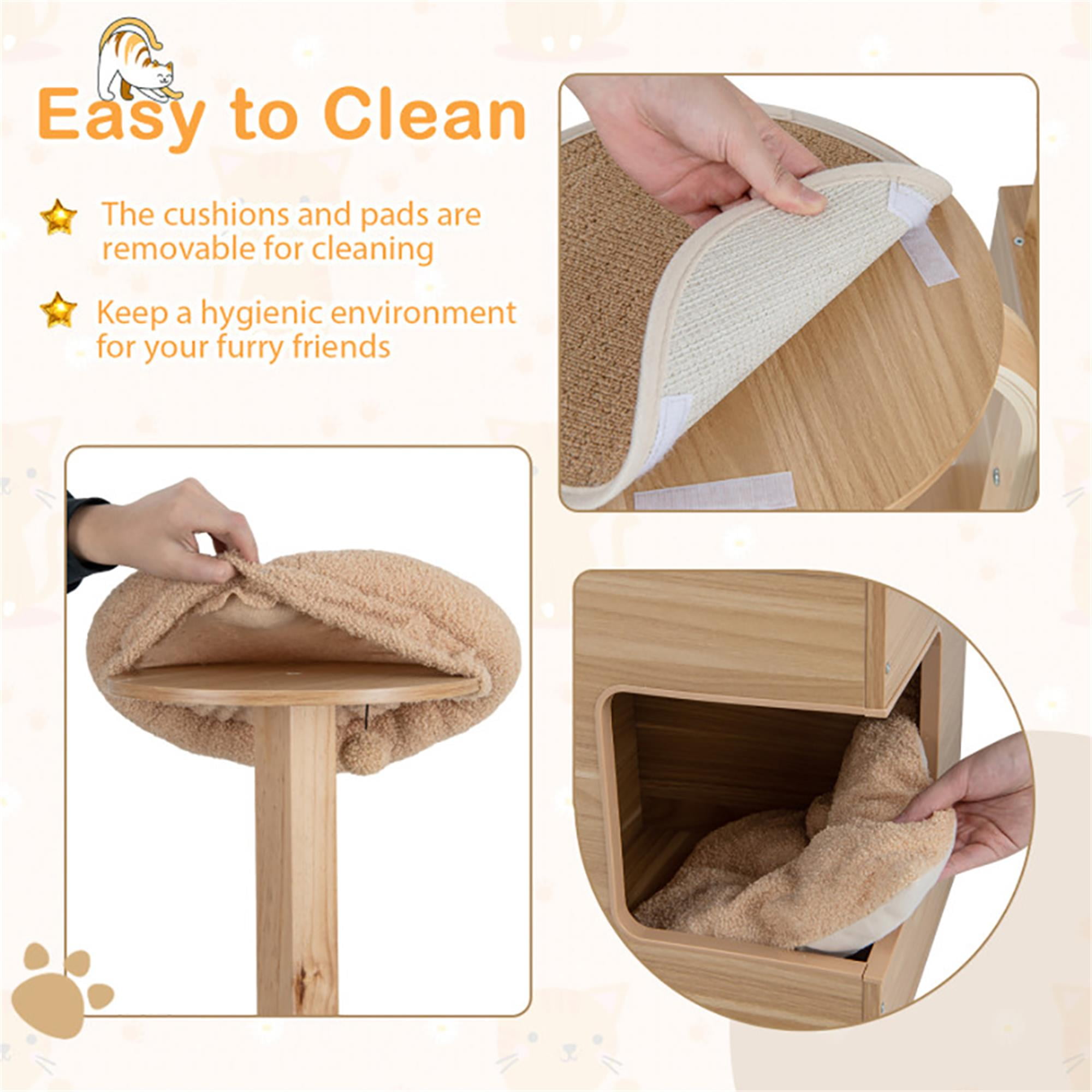 resenkos 51" 4-Layer Wood Cat Tree Tower for Indoor Cats with Condo and Washable Cushions, Cat Tree House for Kittens Climb Play, Rest, Beige