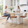 thumbnail image 6 of Zesthouse 30″ Rattan Bar Stools Set of 2, Faux Leather Bar Height Island Chairs with Cane Back, Mid Century Modern Cantilevered Design Barstools for Kitchen Island, Brown, 6 of 10