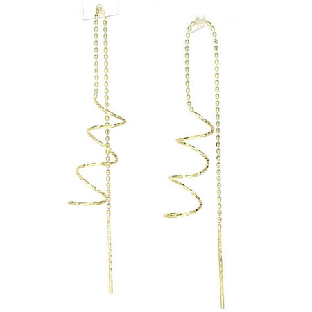American Designs 14kt Yellow Gold Diamond-Cut Swirl Coil Twist Dangle and Drop Threader Earrings
