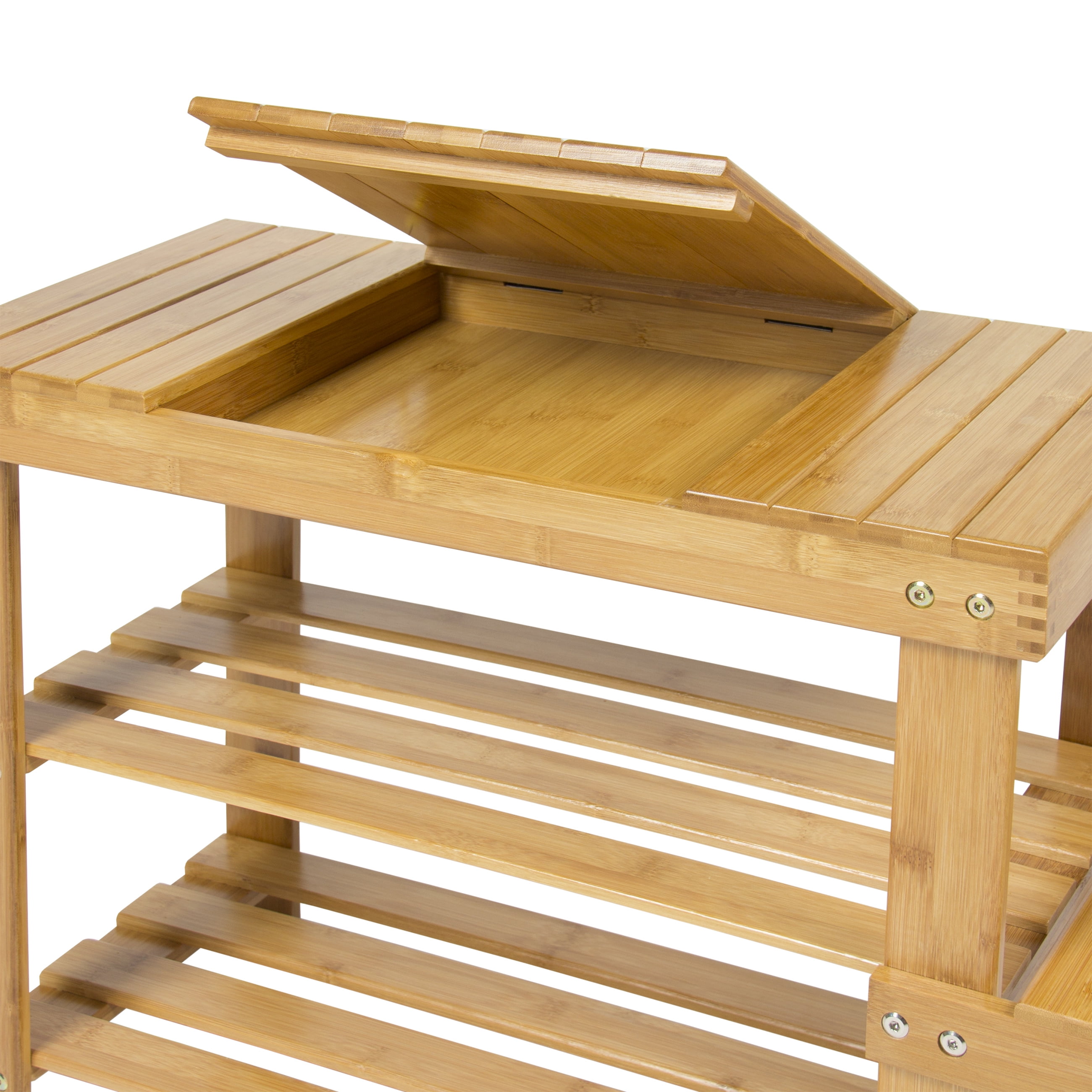 Natural Bamboo Shoe Bench 2-Tier Boot Storage Racks Shelf Organizer Chair Seat