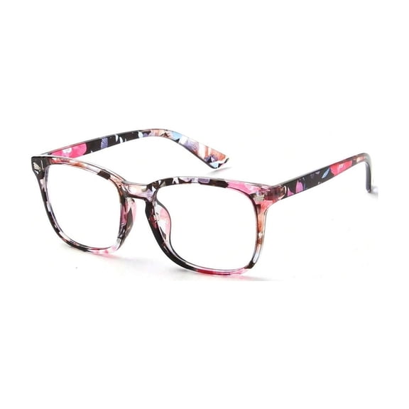 Pink Pattern Square Eyeglasses - Fashion Optical Frames for Casual Daily Use