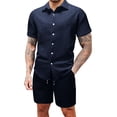 thumbnail image 2 of Xdegoge Men Matching Sets Outfits 2 Piece Casual Short Sleeve Collared Button Up Shirts and Shorts Tracksuits with Pockets Summer Waffle Knit Drawstring Set, 2 of 8