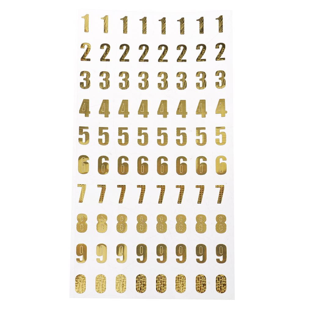 alphabet and letters / 0 9 NUMBERS Stickers, Gold Decorative
