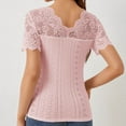 thumbnail image 6 of ZyeKqe Dressy Casual Tops for Women Eyelet Short Sleeve Shirts Lace Patchwork V Neck Slim Fitted Business Top, 6 of 6