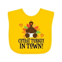 Inktastic Thanksgiving Cutest Turkey in Town Boys or Girls Baby Bib