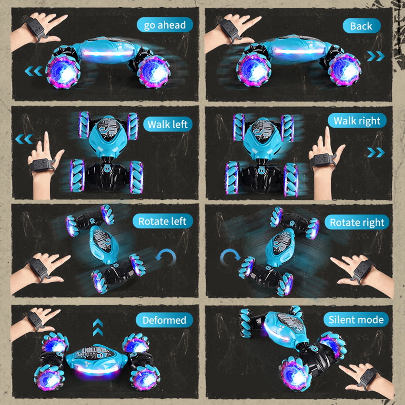 MeetYTOYS Christmas Hand Gesture Sensing RC Stunt Car 4WD 2.4G, Remote Control Car Spins Twisted Glove Controlled RC Car Birthday Gifts Toys for