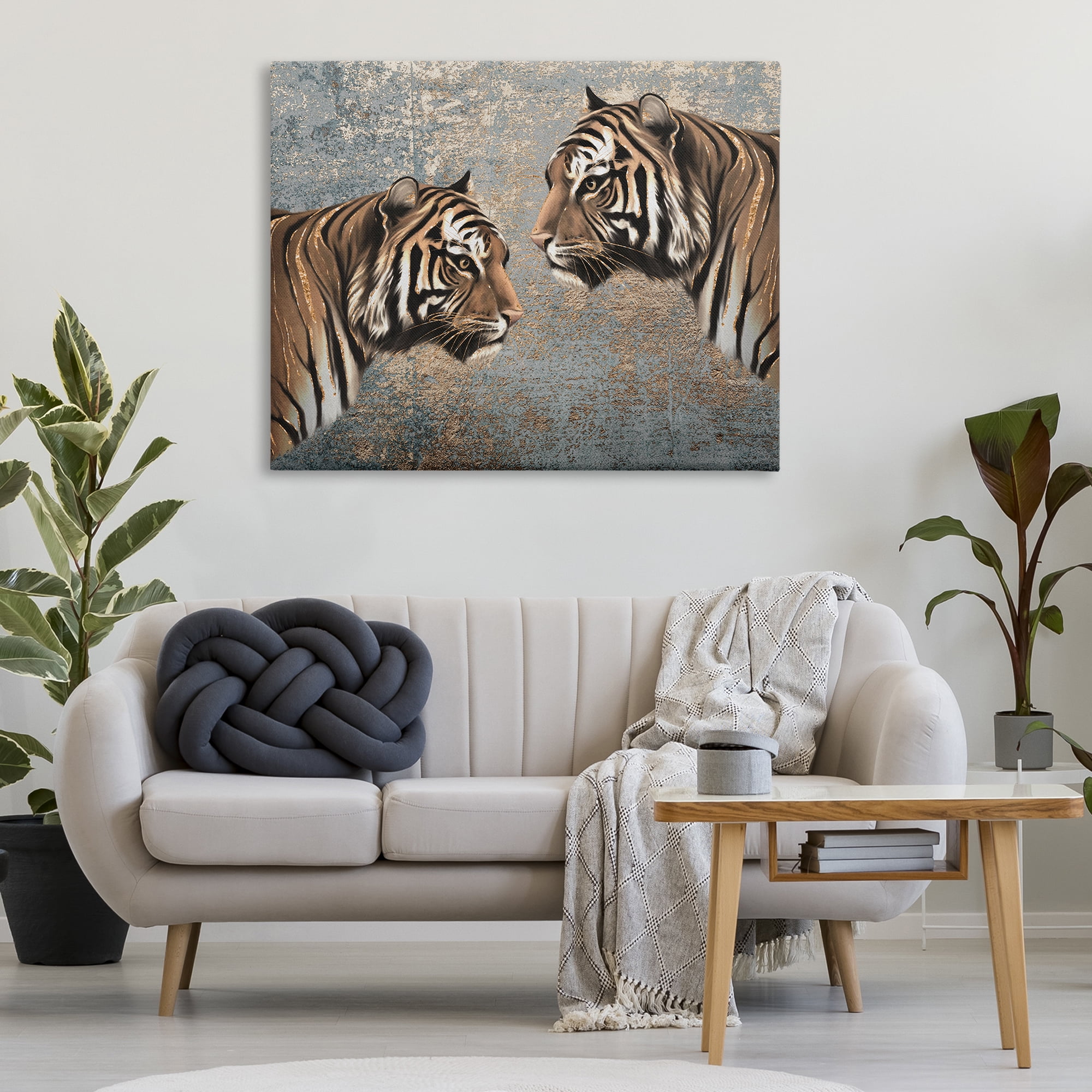 Stupell Industries Mirrored Tiger Duo Animals Painting Wrapped Canvas Art Print Wall Art, 48 x 36