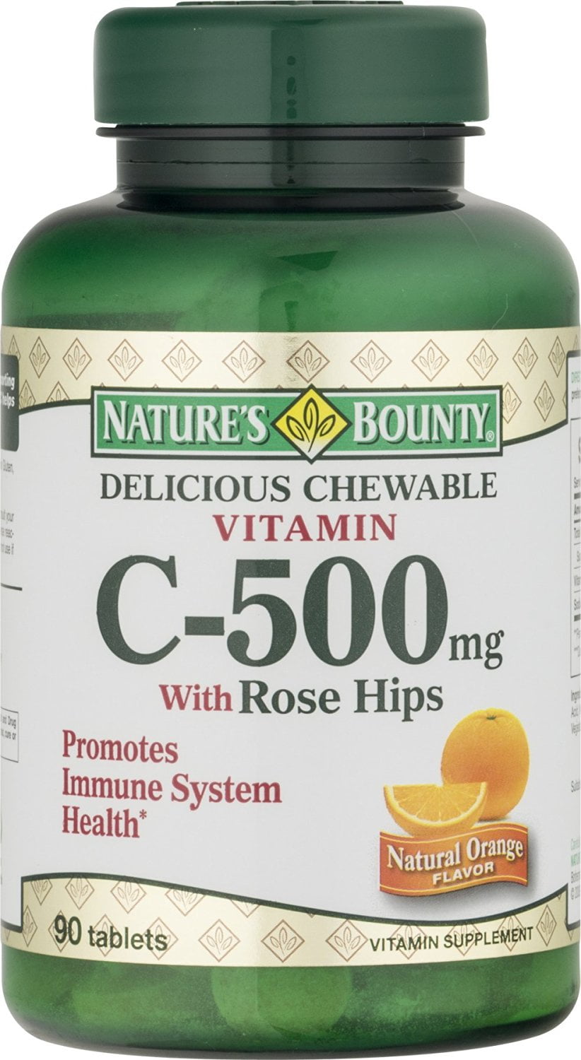 5 Pack Nature's Bounty Vitamin C 500mg Rose Hips Chewable Flavor 90 ...