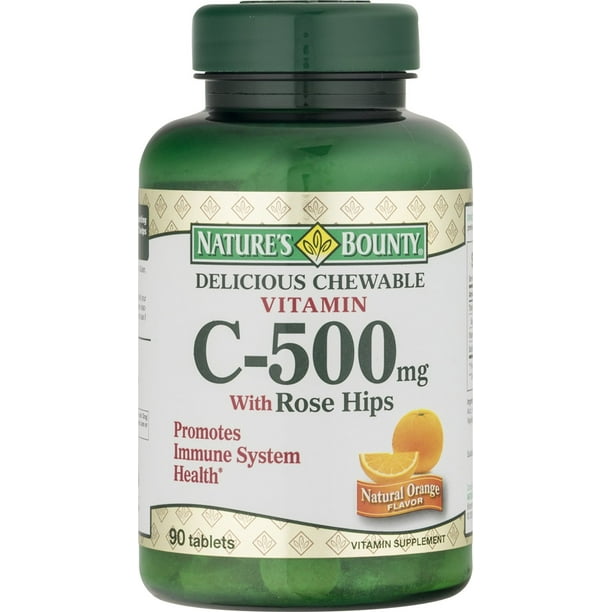 5 Pack Nature's Bounty Vitamin C 500mg Rose Hips Chewable Flavor 90