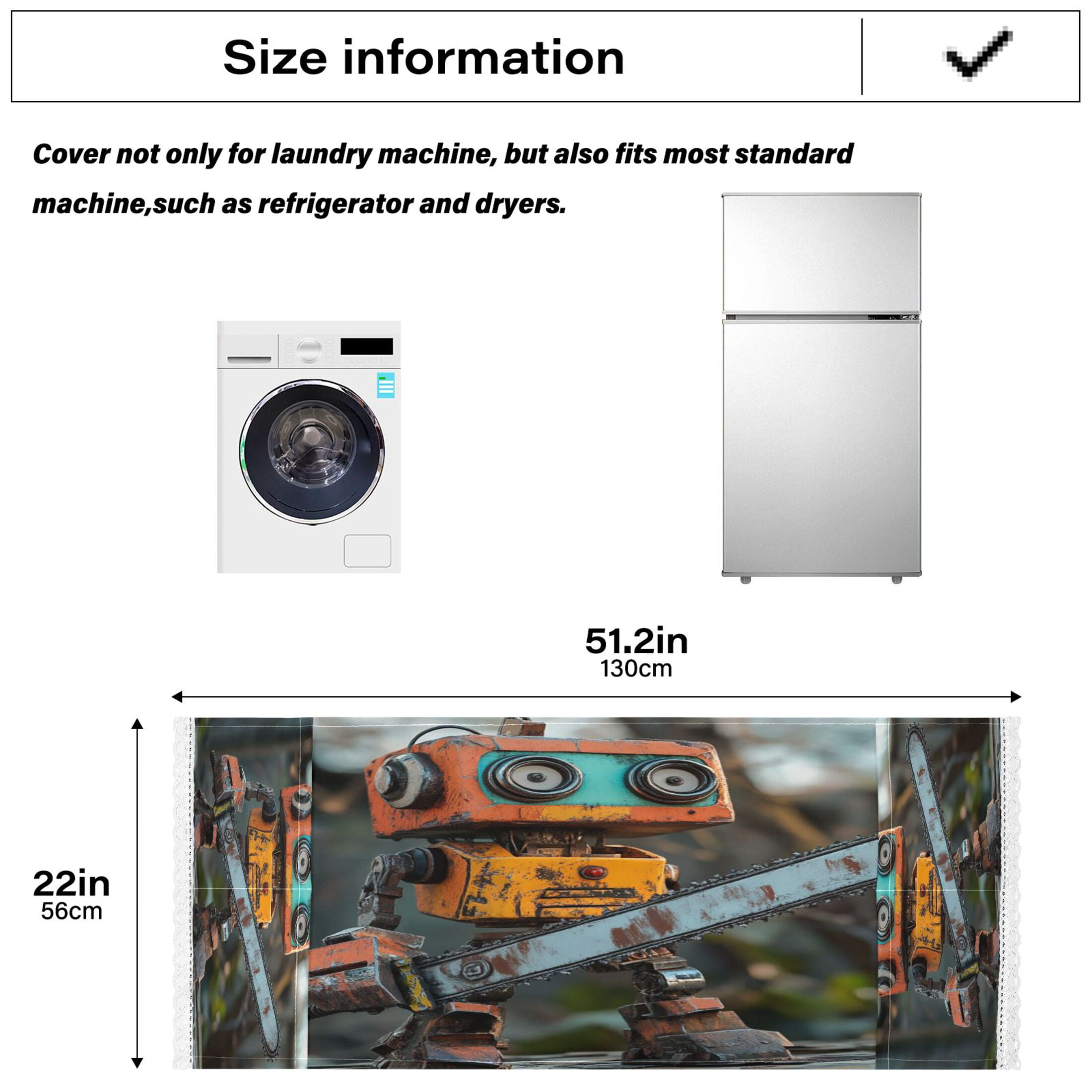 Animated Chainsaw RobotWasher and Dryer Covers Dust-Proof and Oil Resistant Fridge Cover with 4 Storage Pockets Washing Machine Top Cover for Laundry Kitchen Home 51.2 x 22 In