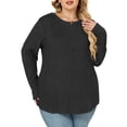 thumbnail image 2 of NISVIYA Womens Plus Size Tops Comfy Long Sleeve Elegant Loose Fit Crewneck Trendy Color Block Pullover Shirts, 2 of 6
