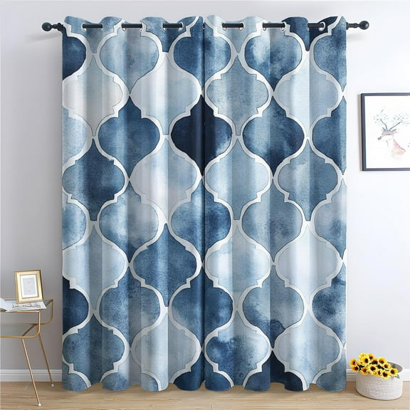 Blue Moroccan Curtains For Bedroom, Geometric Patchwork Curtains For Living Room, Boho Chic Window Curtains, Blackout Curtains, Grommet Curtains 2 Panels Set & Home Decor42"W x 84"L (Pack of 2)