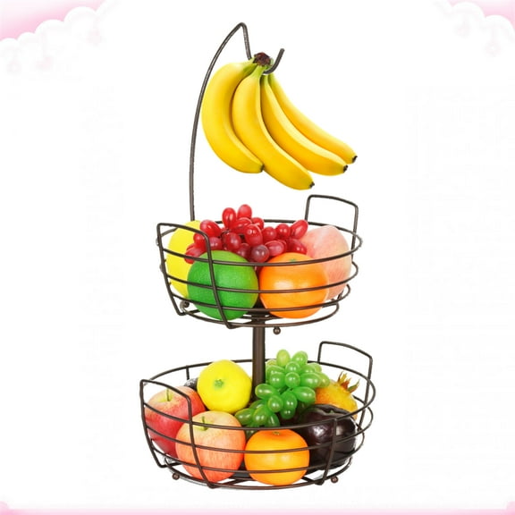 Auledio 2 Tier Disassembly Fruit Holder,Fruit Basket Bowlwith Banana Holdersin Kitchen in home