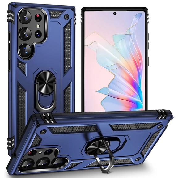 Military Grade Hybrid Case with Ring Grip for Samsung Galaxy S24 Ultra - Blue