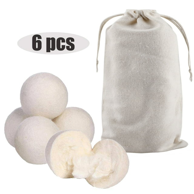6PCS Reusable Wool Dryer Balls Natural Softener 6CM Drying Balls Washing Machine White Dry Kit with Storage Bag