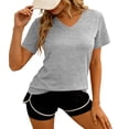 thumbnail image 3 of vdgthytj Workout Tops for Women Short Sleeve Quick Dry V-Neck T Shirt Loose Fitted Lightweight Summer Gym Athletic Basic Tops, 3 of 6
