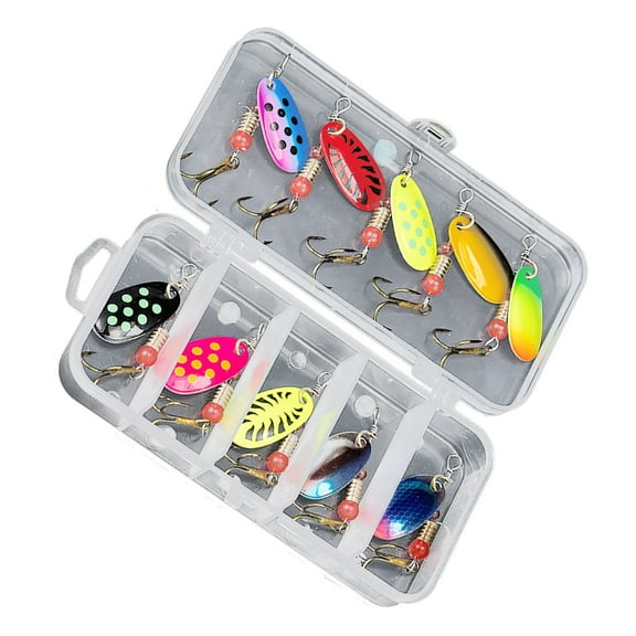 Necvior 10Pcs Spinner Baits Set Trout Fishing Lures Treble Hook Sequins Baits Fishing Jigs Spoon Lures Hard Metal Baits with Box