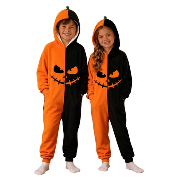Rhuody Boy Halloween Onesies Easy Snap Closure Cartoon Pattern Long Sleeve Jumpsuit 8-9 Years Orange