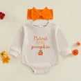 thumbnail image 5 of mgoYE Newborn Baby Girl Halloween Outfit Cute Little Pumpkin Embroidery Long Sleeve Bubble Romper Sweatshirt Bodysuit(Beige,3-6 Months), 5 of 9