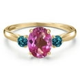 thumbnail image 3 of Gem Stone King 10K Yellow Gold Pink Mystic Topaz and London Blue Topaz 3-Stone Ring for Women | 1.56 Cttw | Oval 8X6MM | Gemstone November Birthstone | Size 5, 3 of 6